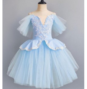 Children toddlers pink blue tutu skirt ballet dance dress for girls little swan lake professional ballerina dance performance costume long puffy skirt for kids